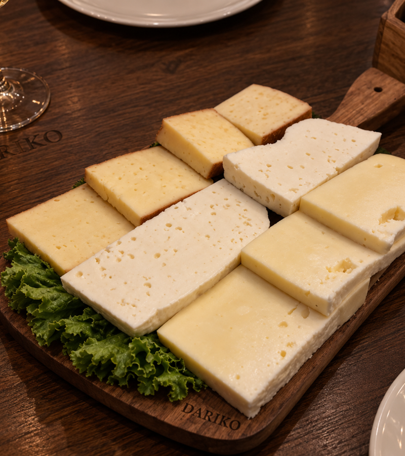 Selection of Georgian cheeses served at DARIKO